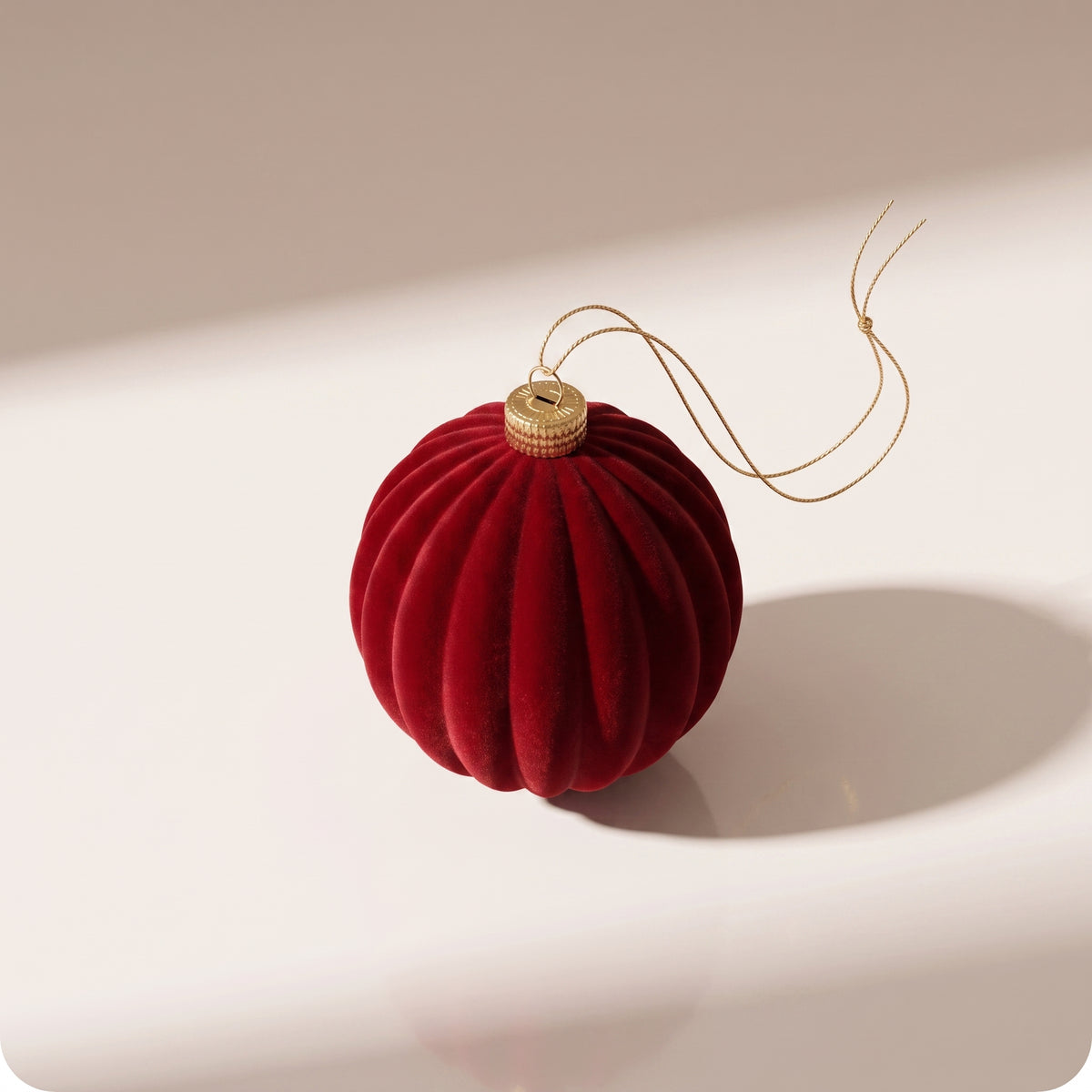 Esfera navideña de terciopelo rojo rayada