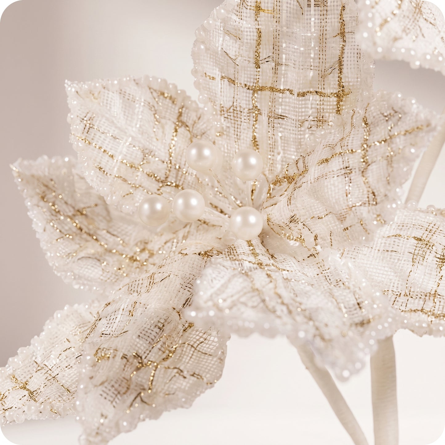Rama de flores blancas con perlas