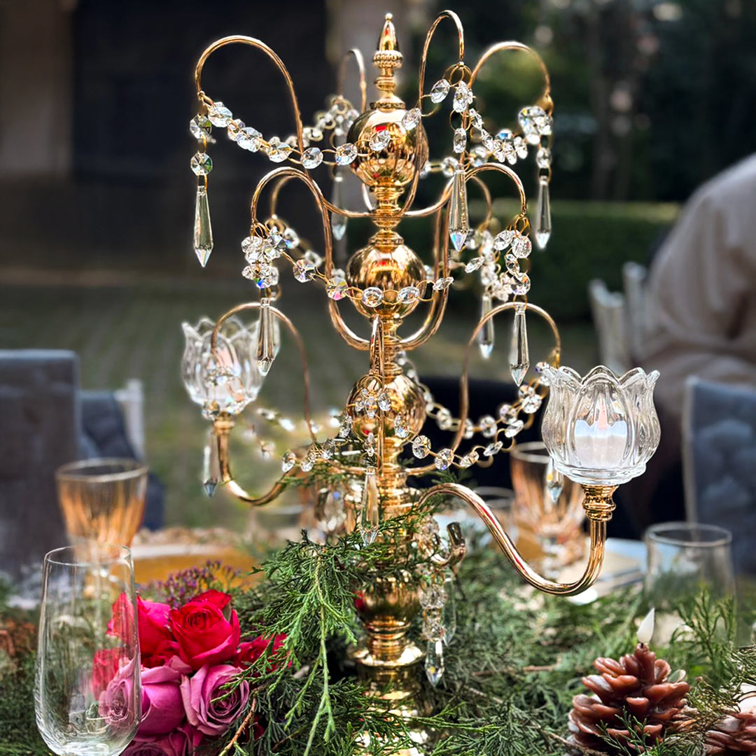 Candelabro chapado en níquel con cristal 44*44*62CM Dorado