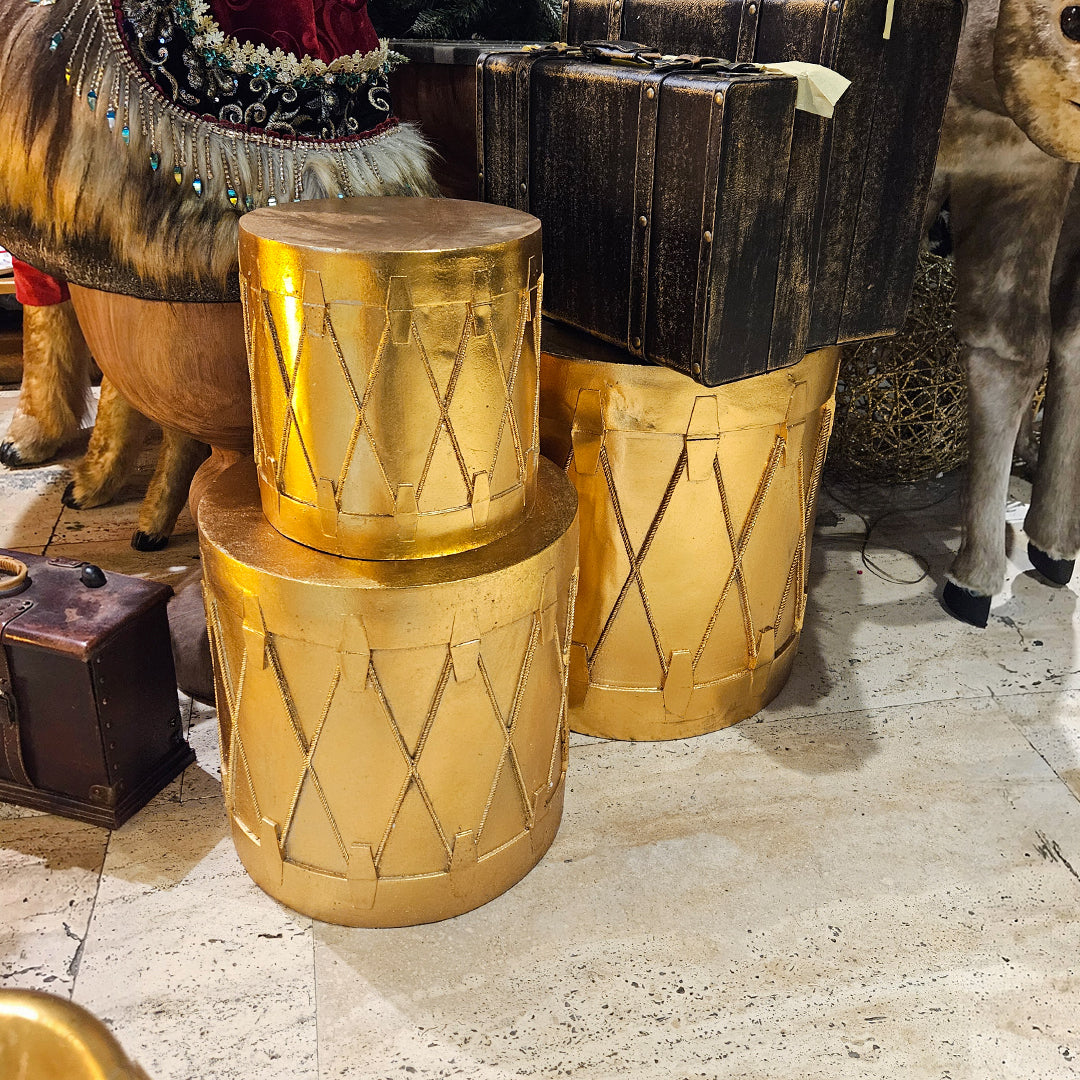 SET DE TAMBORES DORADOS, H25/35/45cm,
Double used as stand and pots.