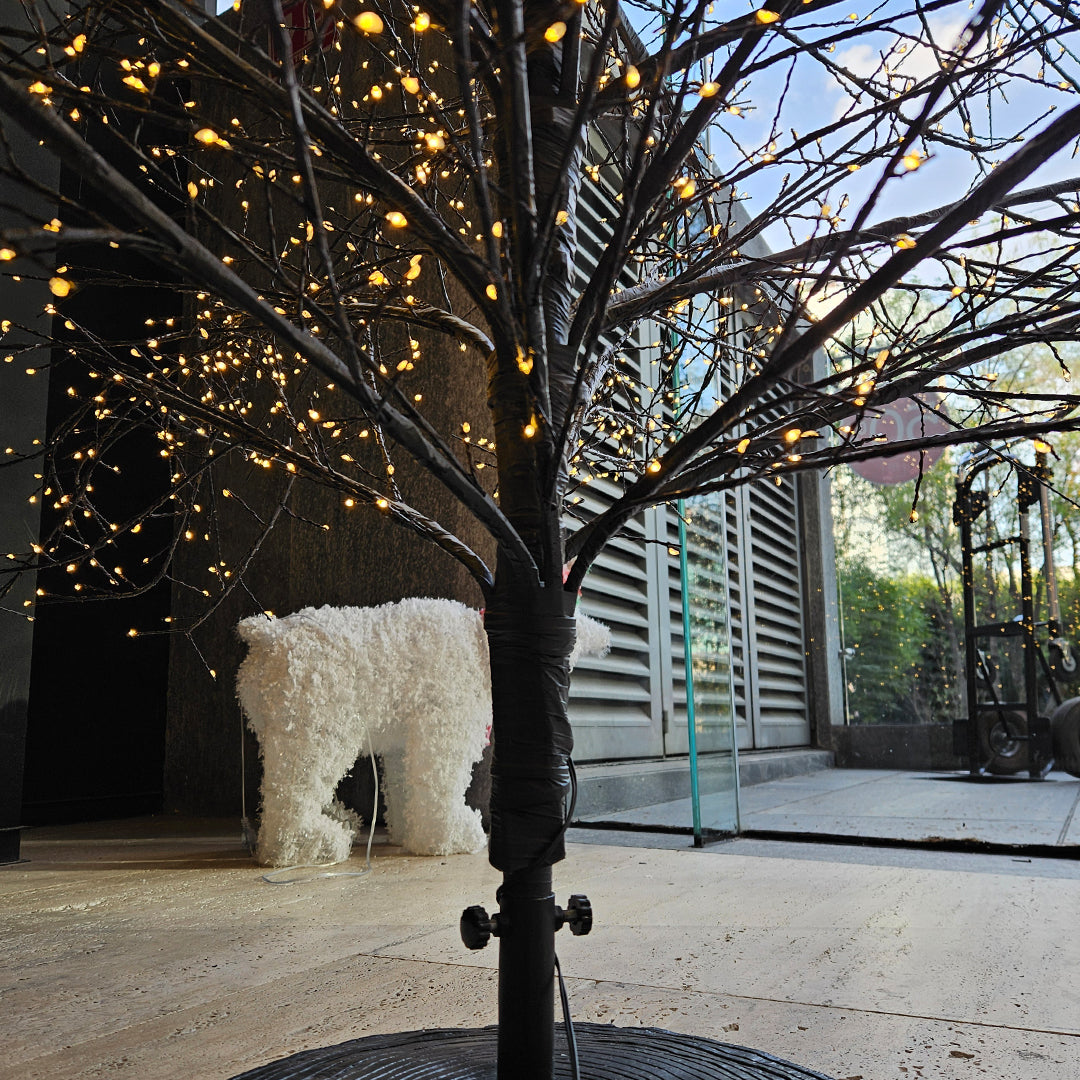 Árbol 690 luces blancas cálidas, adaptador UL IP44, base de resina, 5m cable 120cm Negro 1U/U