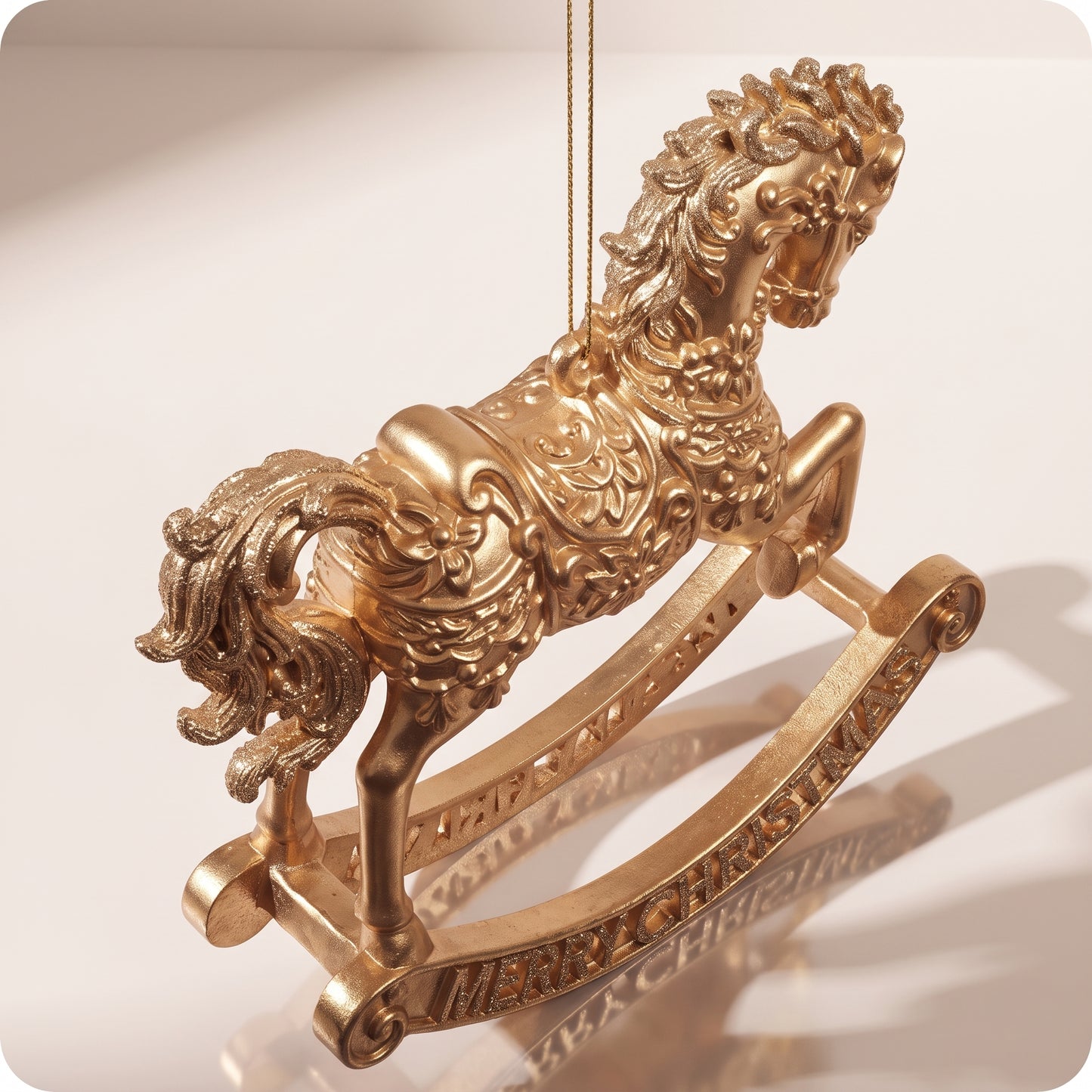 Esfera caballo mecedor dorado detallado 14 cm