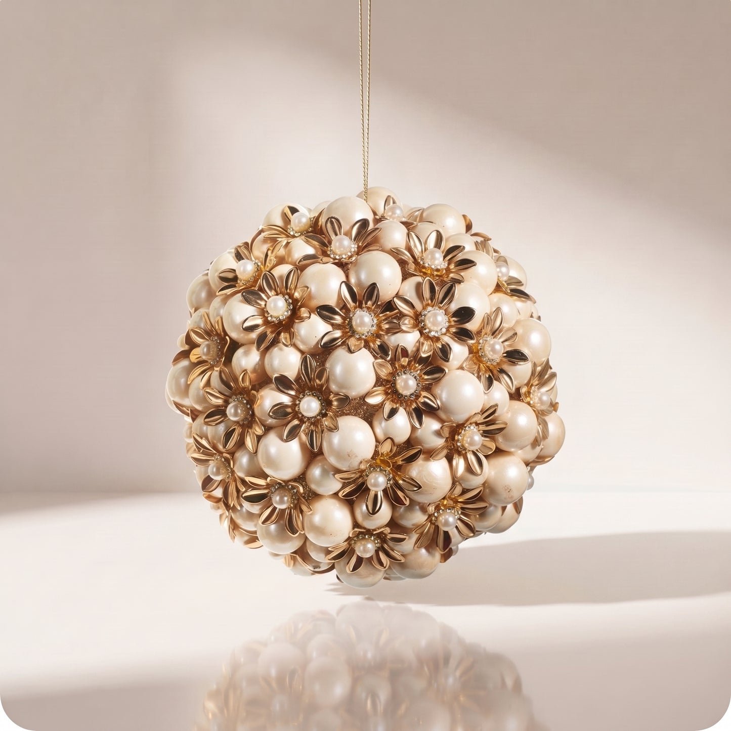 Esfera de perlas con flores doradas