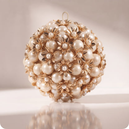 Esfera de perlas con flores doradas