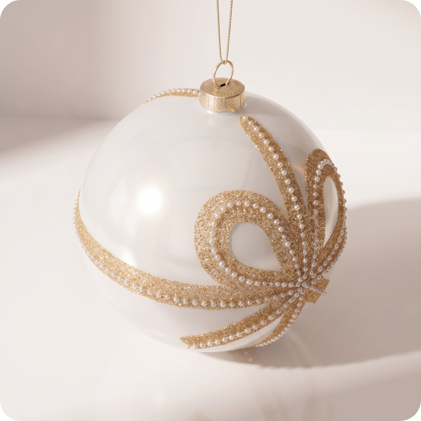 Esfera blanca con moño dorado