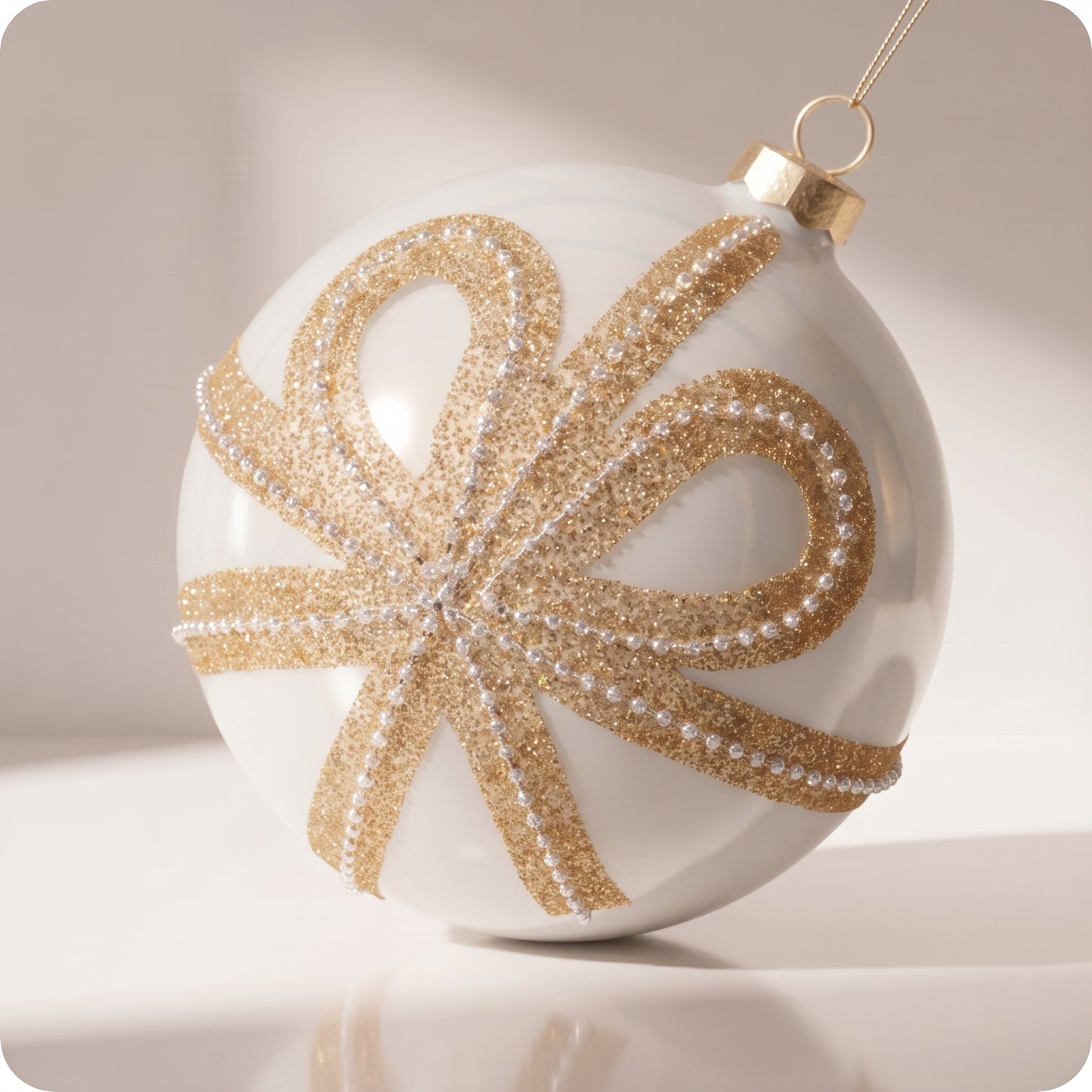 Esfera blanca con moño dorado