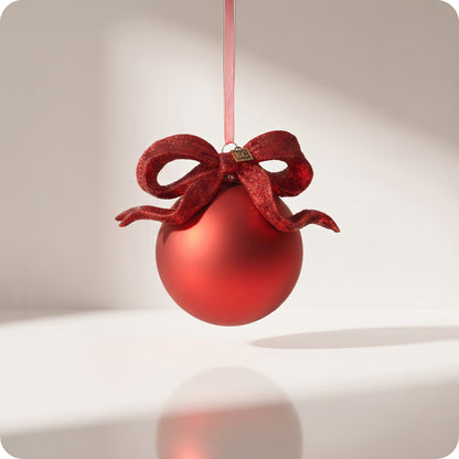 Esfera roja de vidrio con moño