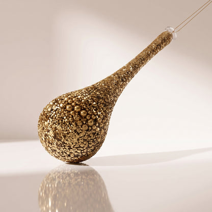 Esfera Gota de vidrio, cuentas doradas y purpurina