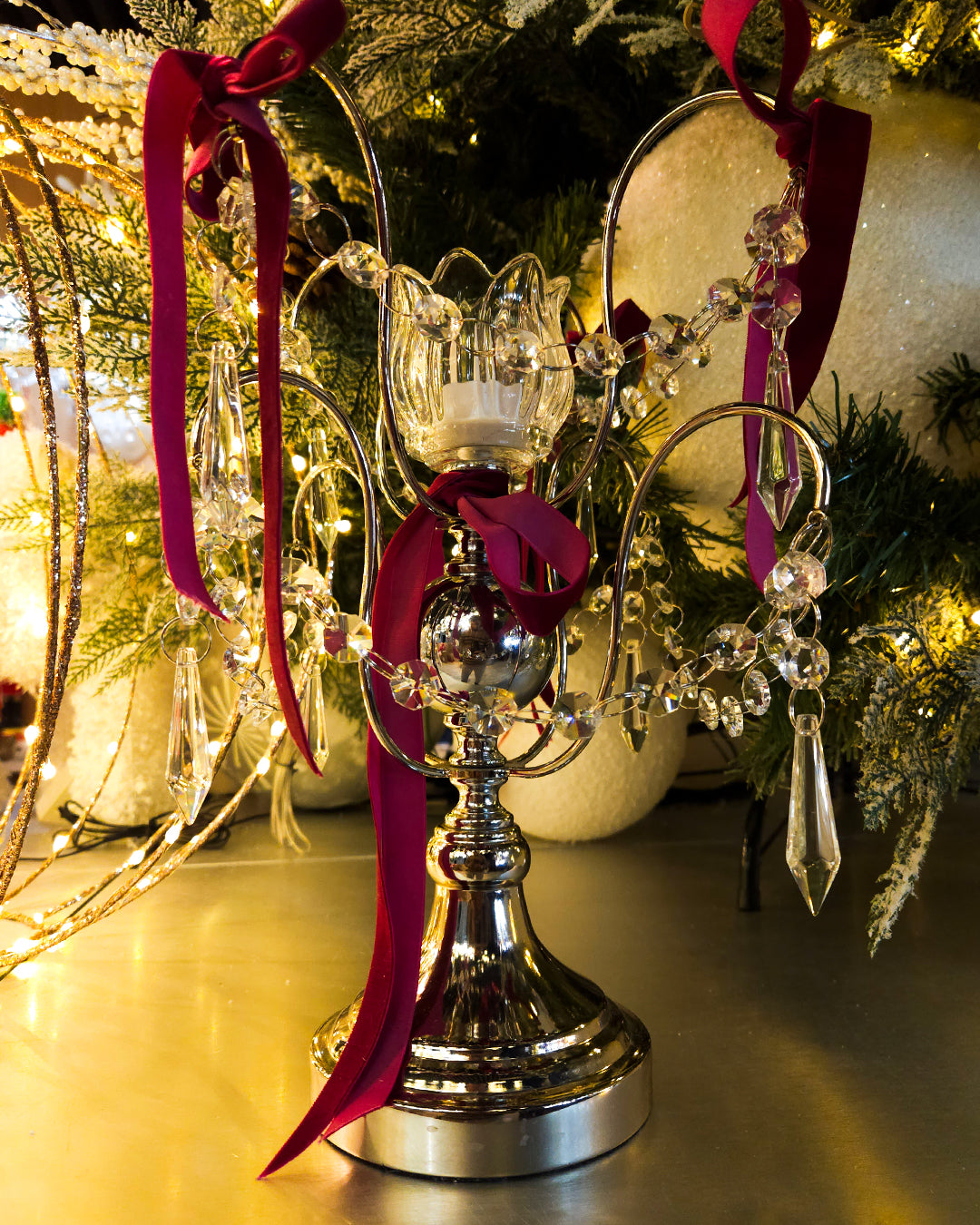 Candelabro chapado en níquel con cristal 15*15*32CM Dorado