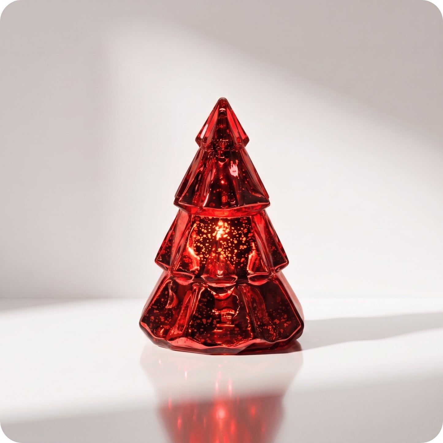Vela tipo árbol de vidrio con luz led roja