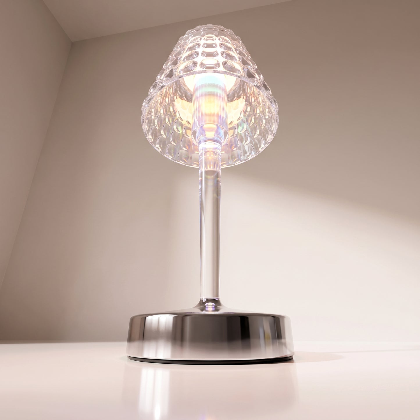 Lámpara decorativa transparente de mesa con patrones y luz rgb