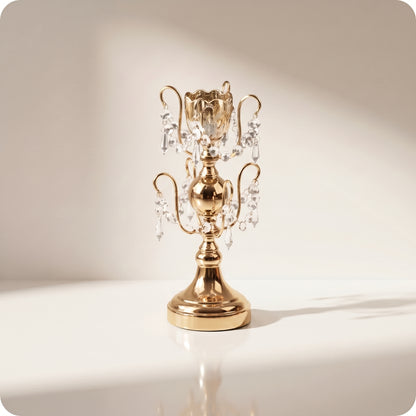 Candelabro chapado en níquel con cristal dorado pequeño