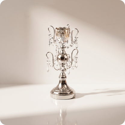 Candelabro chapado en níquel con cristal plateado pequeño