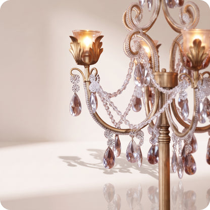 Candelabro chapado en níquel con cristal y diamantes dorado ch