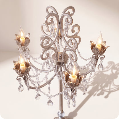 Candelabro chapado en níquel con cristal y diamantes plateado ch