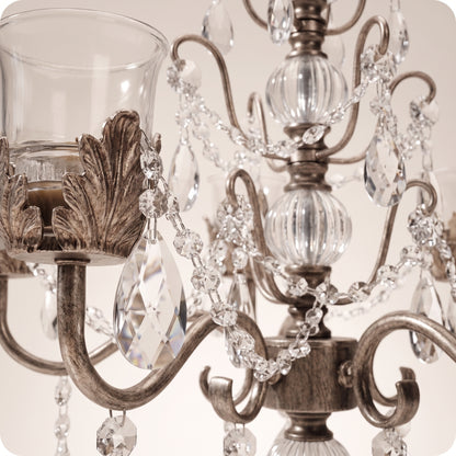 Candelabro chapado en níquel con vasos porta velas de cristal plateado