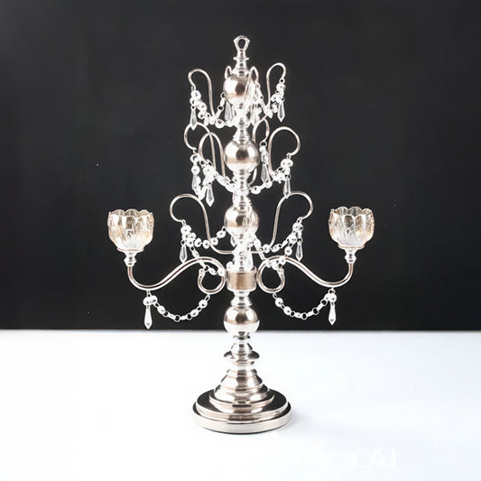 Candelabro chapado en níquel con cristal 44*44*62CM Plata