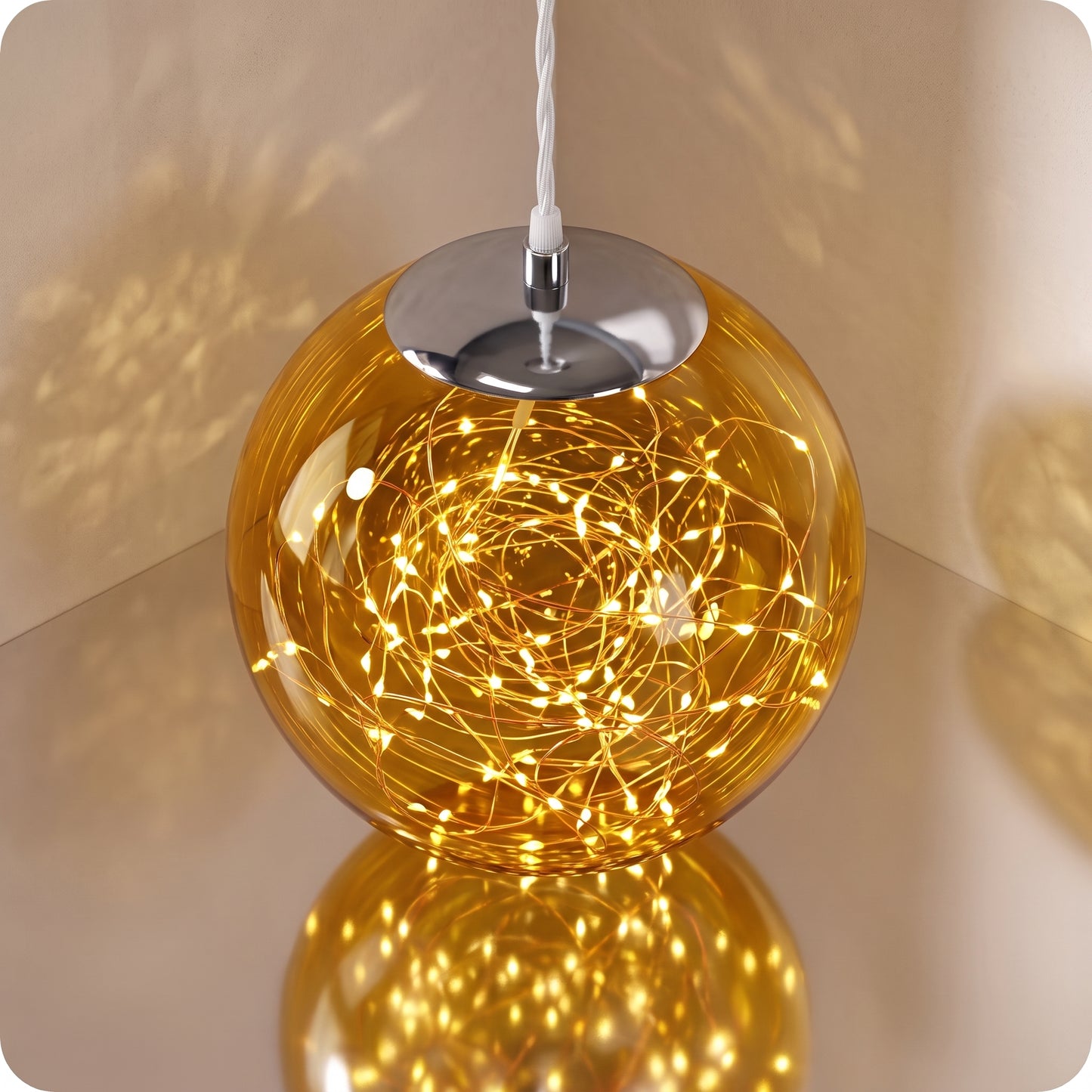 Esfera trasparente dorada de luz led 35, 25, 18 cm