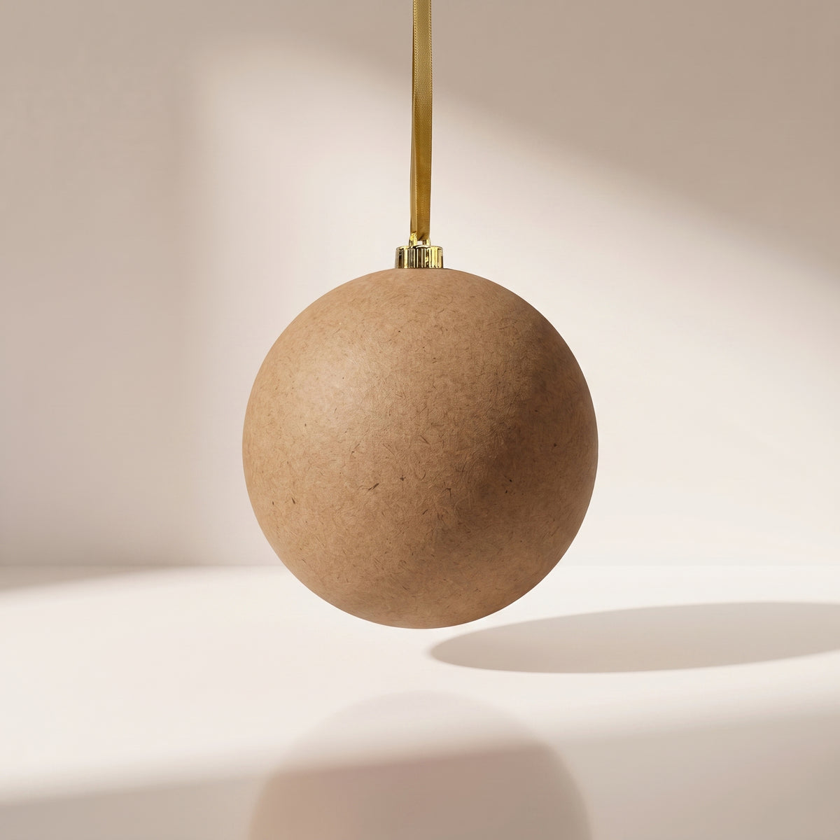 Esfera navideña de plastico color beige con listón