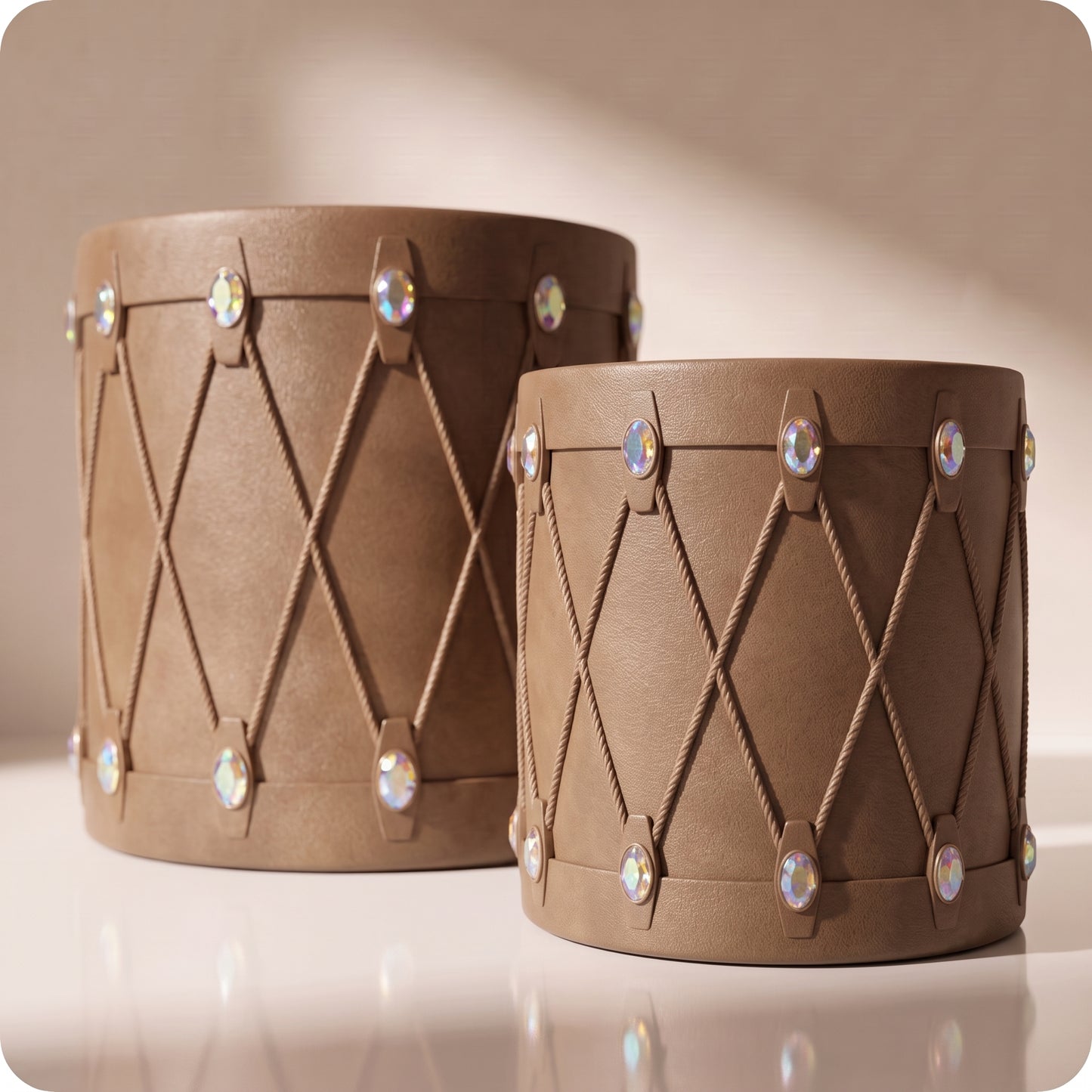 Set de tambores de resina cafés con diamantes