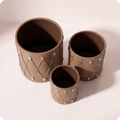 Set de tambores de resina cafés con diamantes