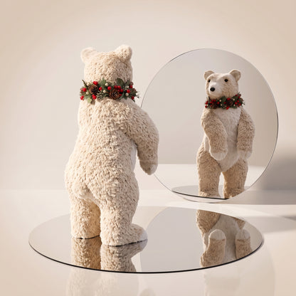 Elegante oso polar de fibra de coco con bufanda roja