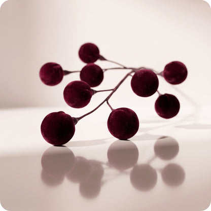 Vara de bolas de poliestireno envueltas en terciopelo color borgoña