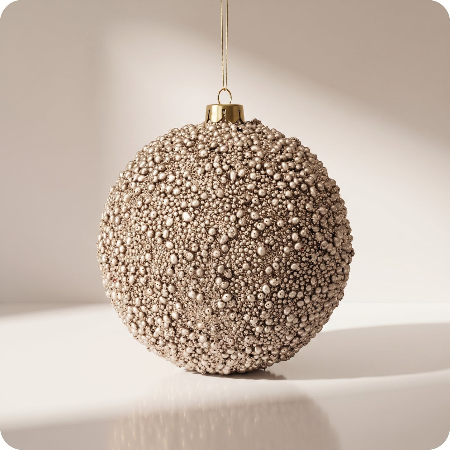 Esfera con glitter y mini piedras champagne 16 cm