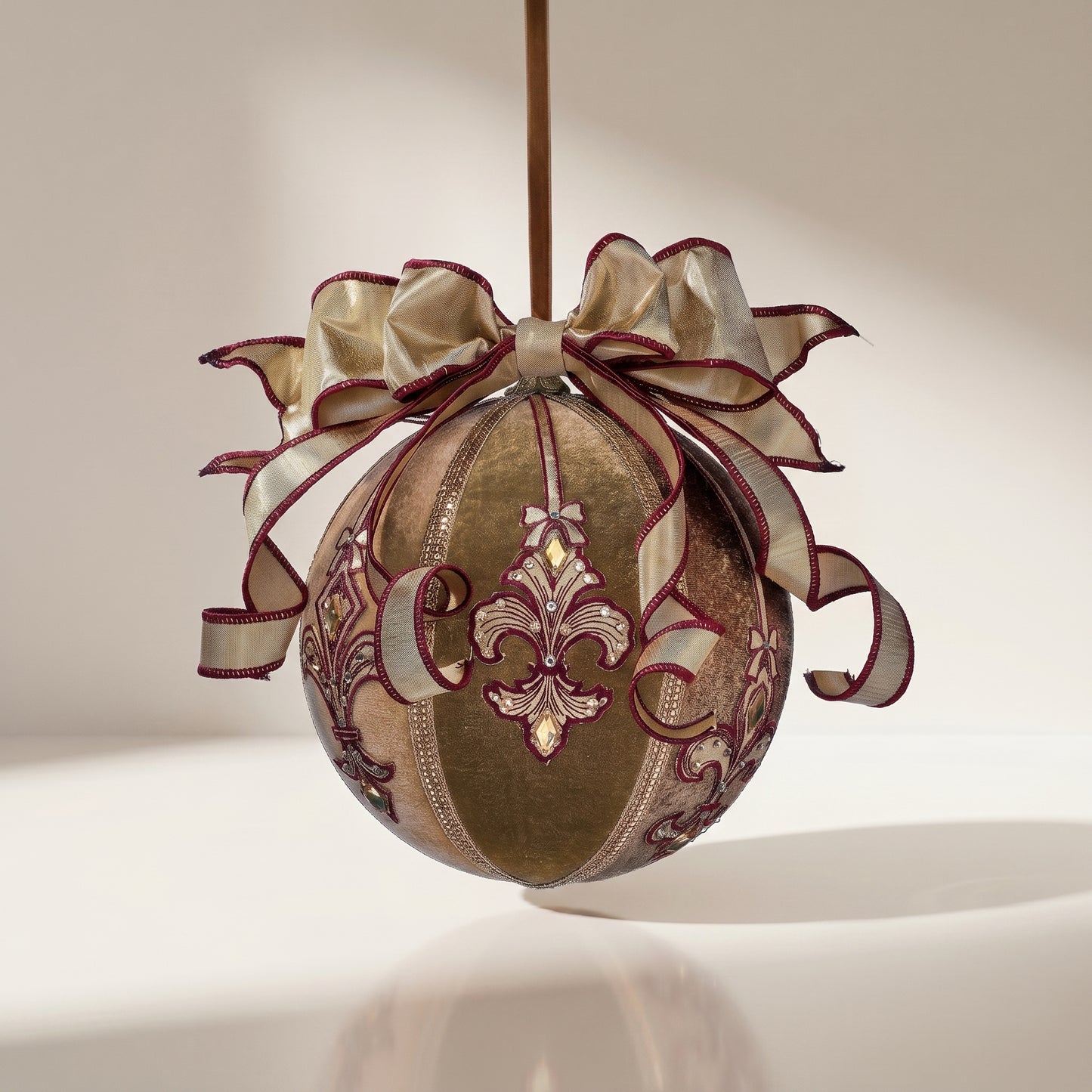 Esfera de terciopelo con flores de lis y lazo