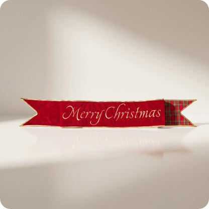 Bandera de tela plata con la inscripción "merry xmas"