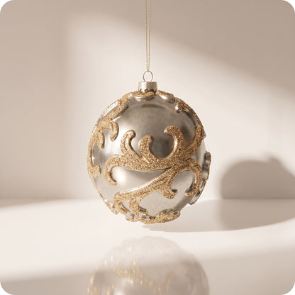 Bola con diseño de remolino en relieve adorno de ant plata con brillo campeón particular